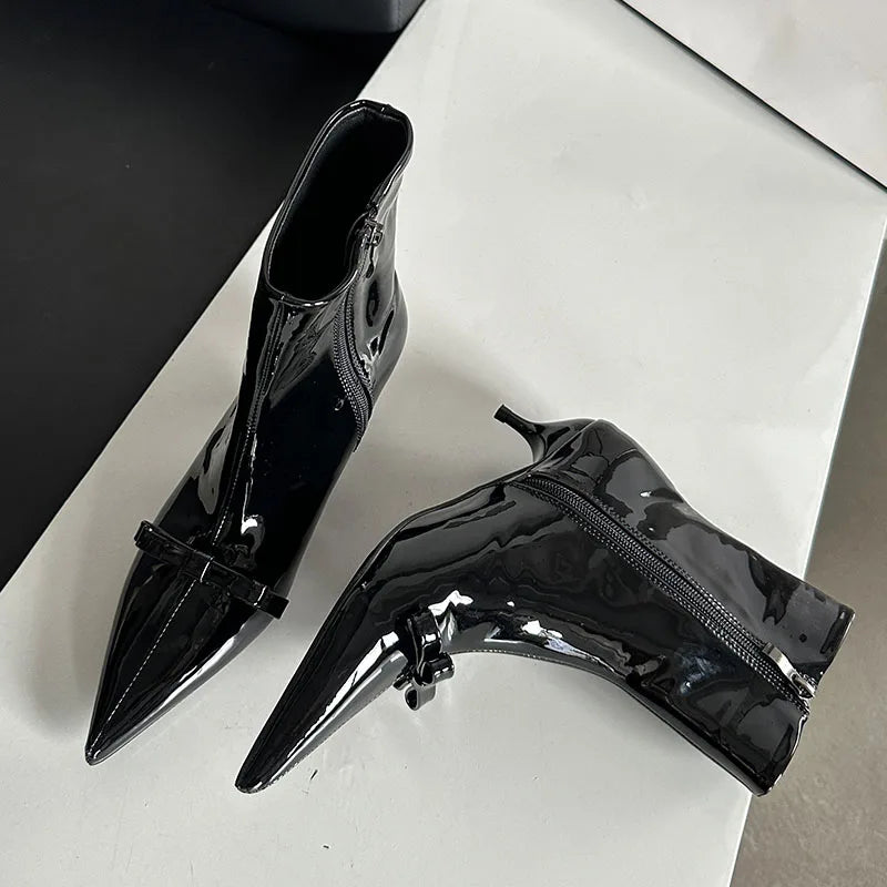 Fashion Butterfly-Knot Women Ankle Boots Female Zippers Shoes Footwear With Low Heel Party Ladies Short Modern Boots Shoes