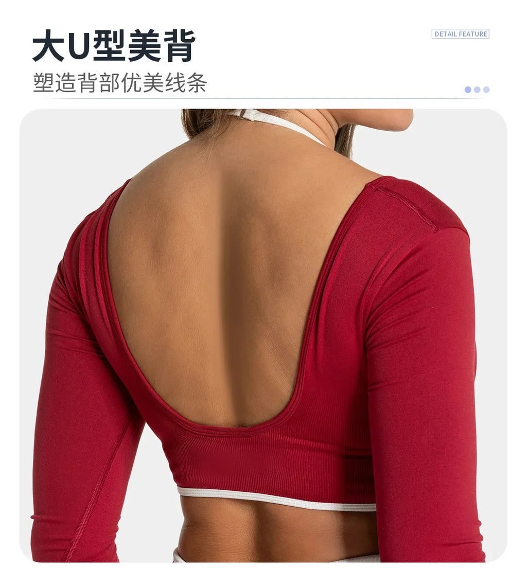 Seamless Fake Two-piece Long Sleeved Yoga Top  Women's Running and Fitness Sports Top Suit Top