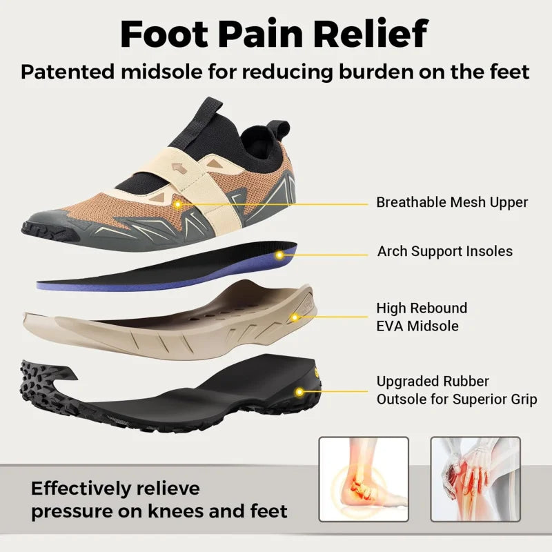 FitVille Men'S Widened Hiking Walking Shoes Slip-On Comfortable Orthopedic With Arch Support Non-Slip Sports Shoes For Travel