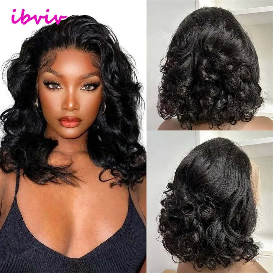 100% Raw Indian Virgin Hair Bouncy Wave 13x4 HD Lace Front Wigs Natural color 18" Wear and Go Ombre Bouncy Curly Glueless Wigs