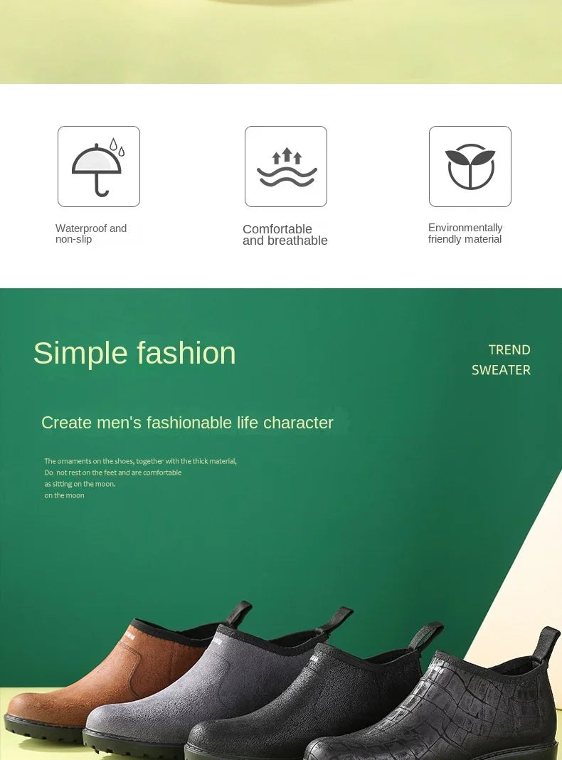 Men's Fashion Plastic Rain Boots  Spring and Autumn Non-slip Trend Low Cut Kitchen Fishing Work Car Wash Rubber Shoes Boots
