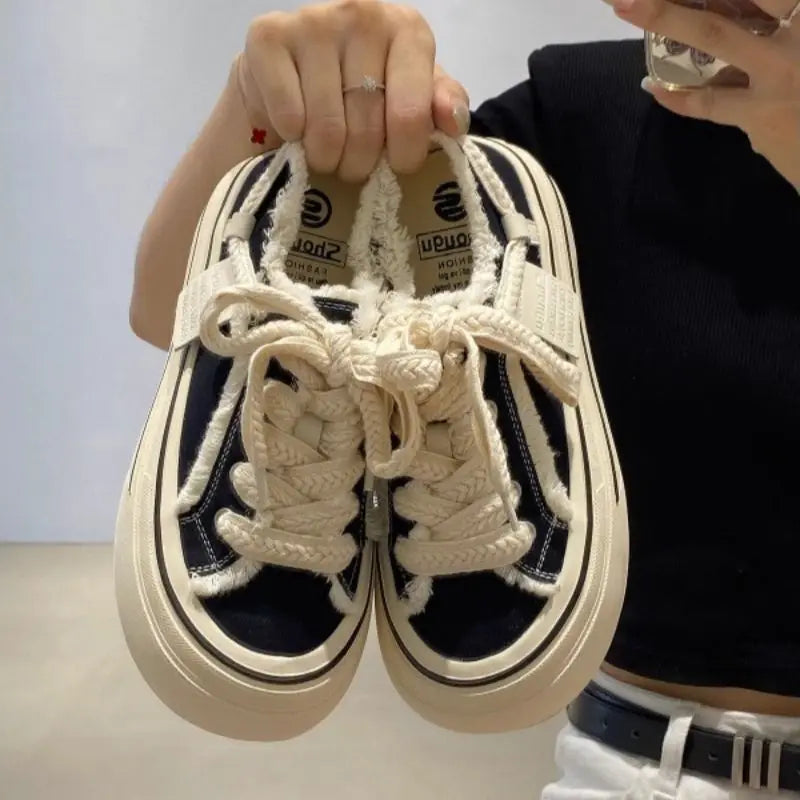 Front Lace Up Casual Sneakers New Breathable Floral Canvas Shoes Autumn Tenis De Mujer Thick Platform Color Matching Sneakers