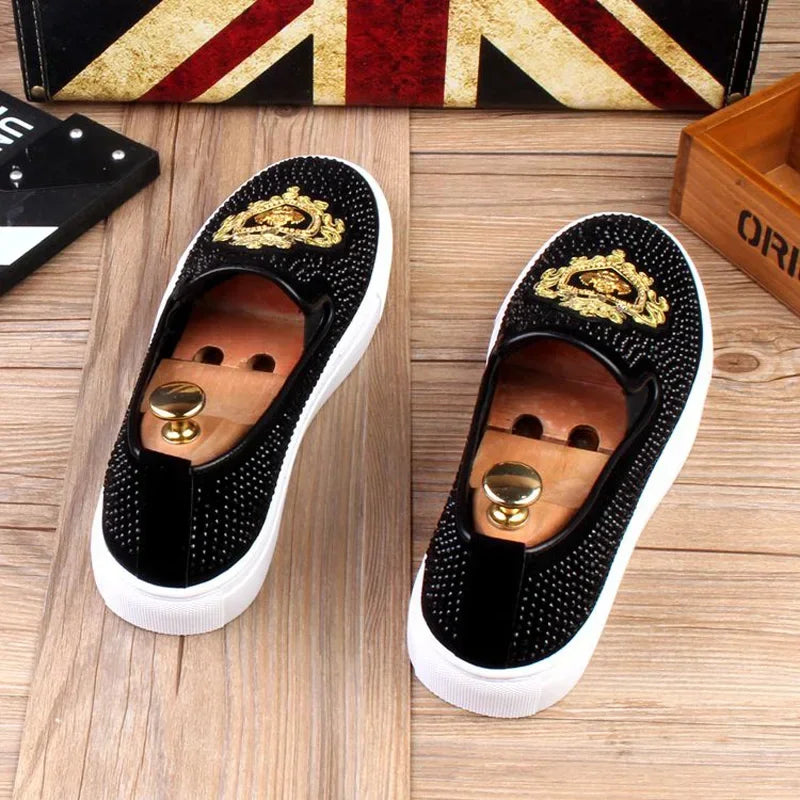 Men Tide Leather Casual Shoes Man Fashion Luxury Embroidery Flat Shoes Leisure Sneakers Loafers Shoes for Men