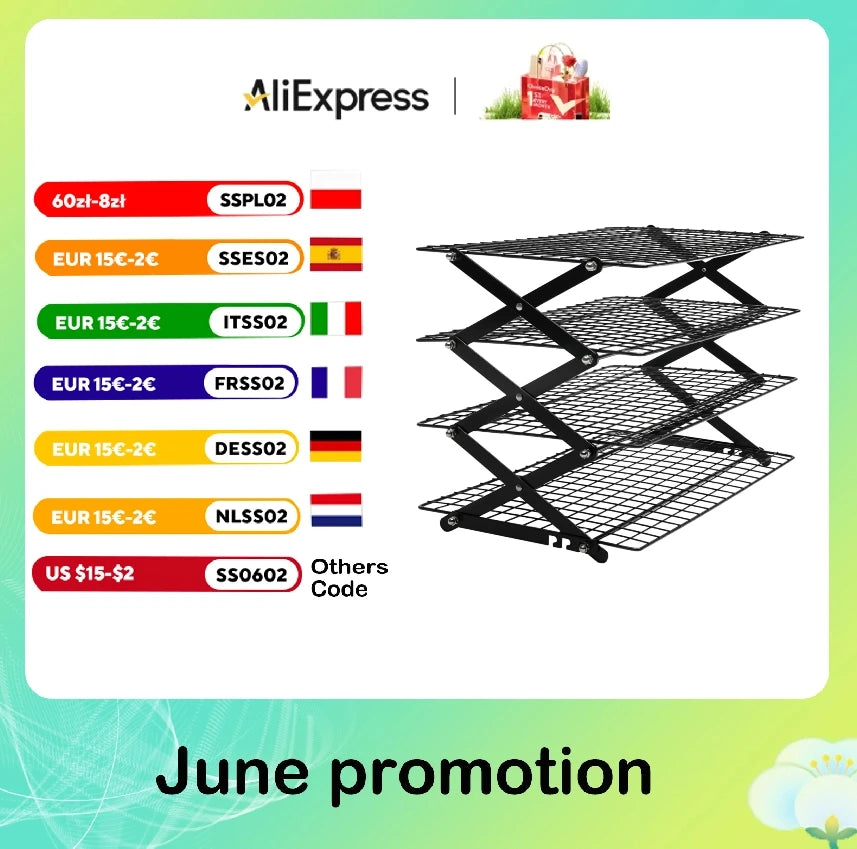 4-Tier Collapsible Cooling Rack Grilling Drying Rack Cooling Rack for Cookies Baking  40*25*31.5cm Outdoor Cooking Assistant