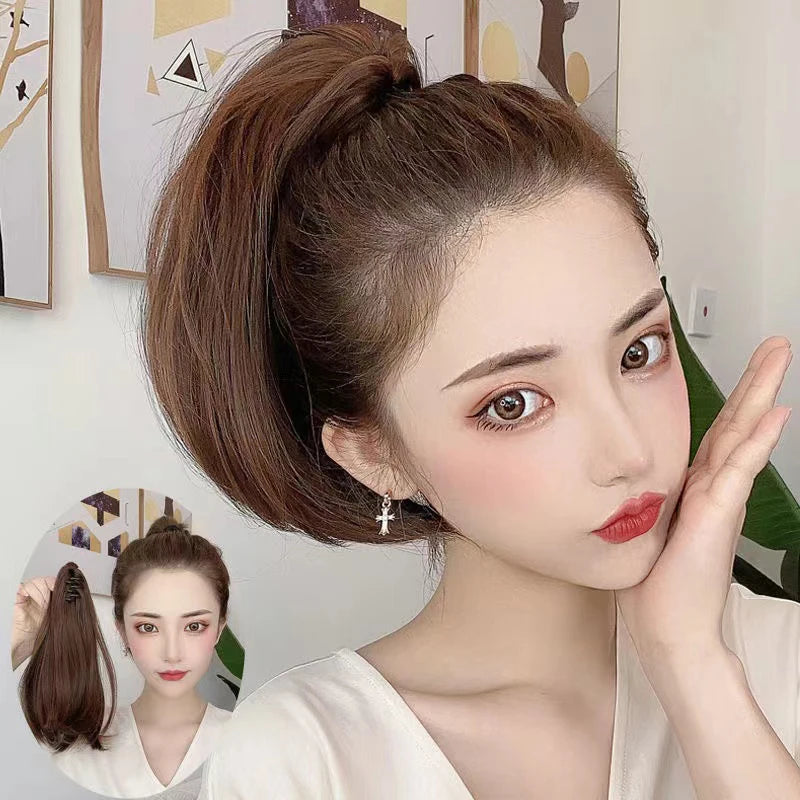Synthetic 12Inch Short Ponytail Extension Long Ponytail Clip In Claw Hair Extension Natural Looking  Hairpiece For Women