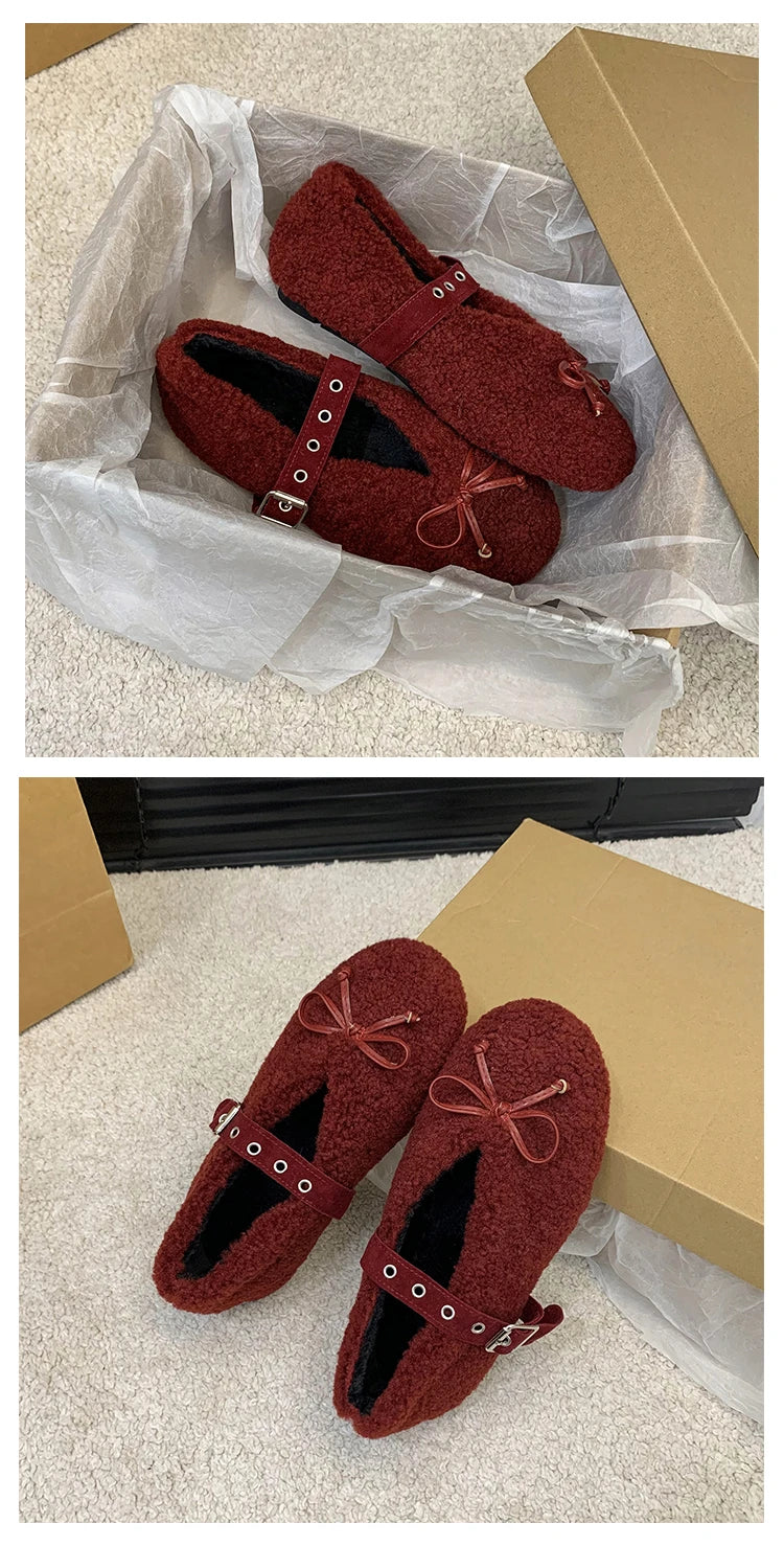 New Women's Shoes Woman Flats Low Heels Casual Female Sneakers Slip-on Loafers Fur Round Toe Shallow Mouth Boat Slip on Winter