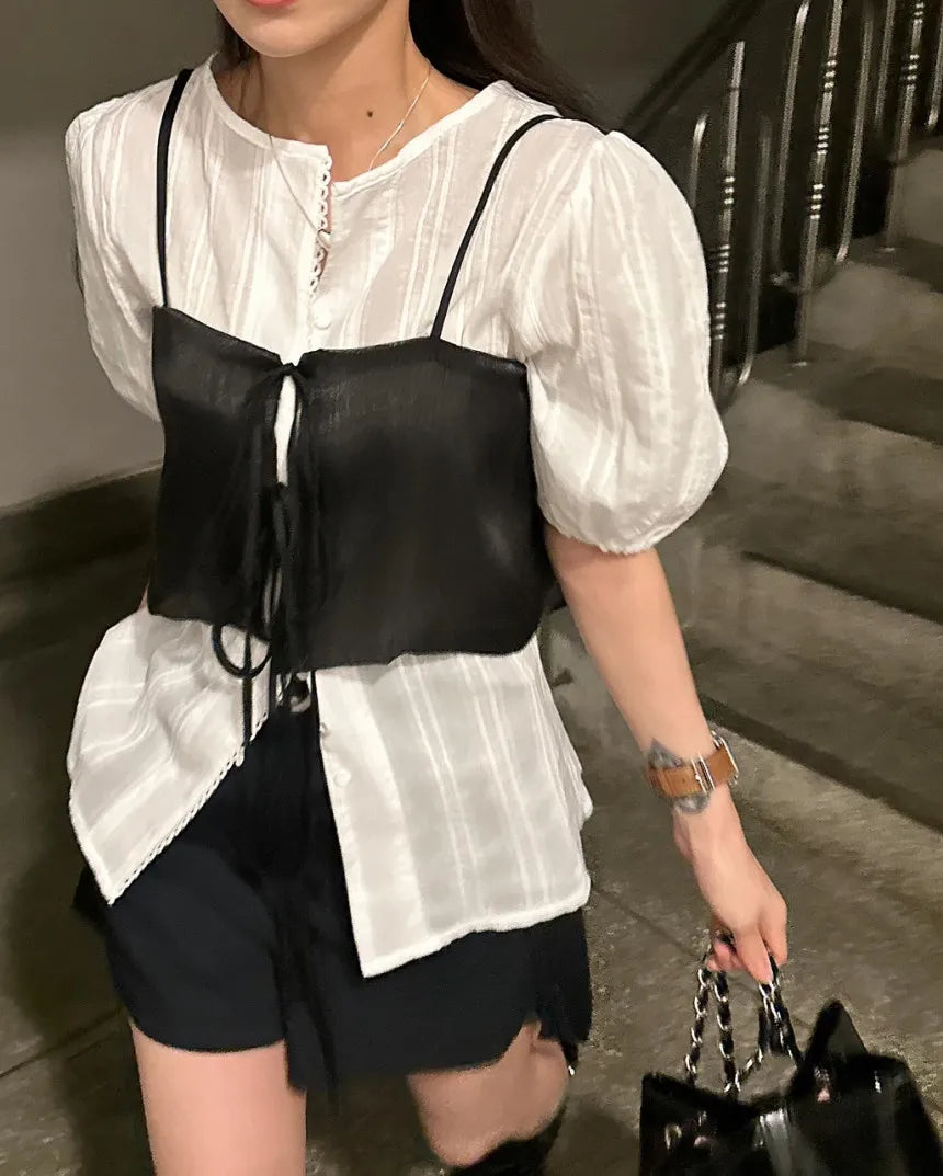 Chic Summer Loose ort Svel Vest Women's Faion Design Collar Tied Casual Versatile Layering Top Chinese Brand