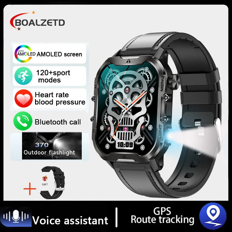 2024 New For Xiaomi Military Smart Watch Men Outdoor Sports Flashlight Fitness Watches Health Monitor 1.96" BT Call Smartwatch