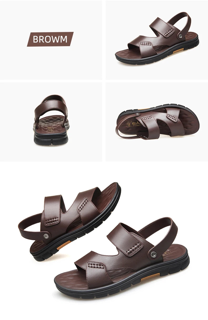 Laorentou Genuine Leather Summer Casual Beach Shoes, Cowhide Soft Soles, Anti Slip, Dual-Purpose Sandals for External Wear2050606