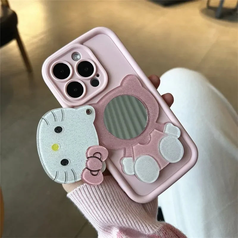 Cute Hello Kitty KT Cat Mirror Pink Bestie Phone Case For iPhone 16 15 14 13 12 11 Pro Max XR XS Max 7 8 Plus MINI Y2K Cover