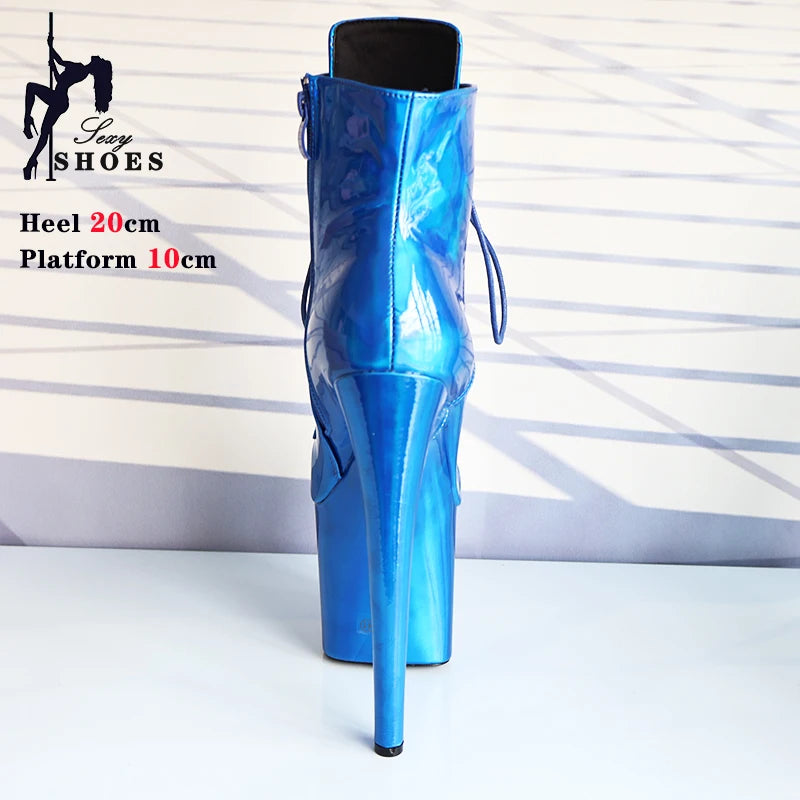 Pole Dance Stripper Women Ankle Boots  Short Tube Sexy 20cm/8Inch Super High Heels Nightclub Exotic Platform Strappy Ladies Shoe