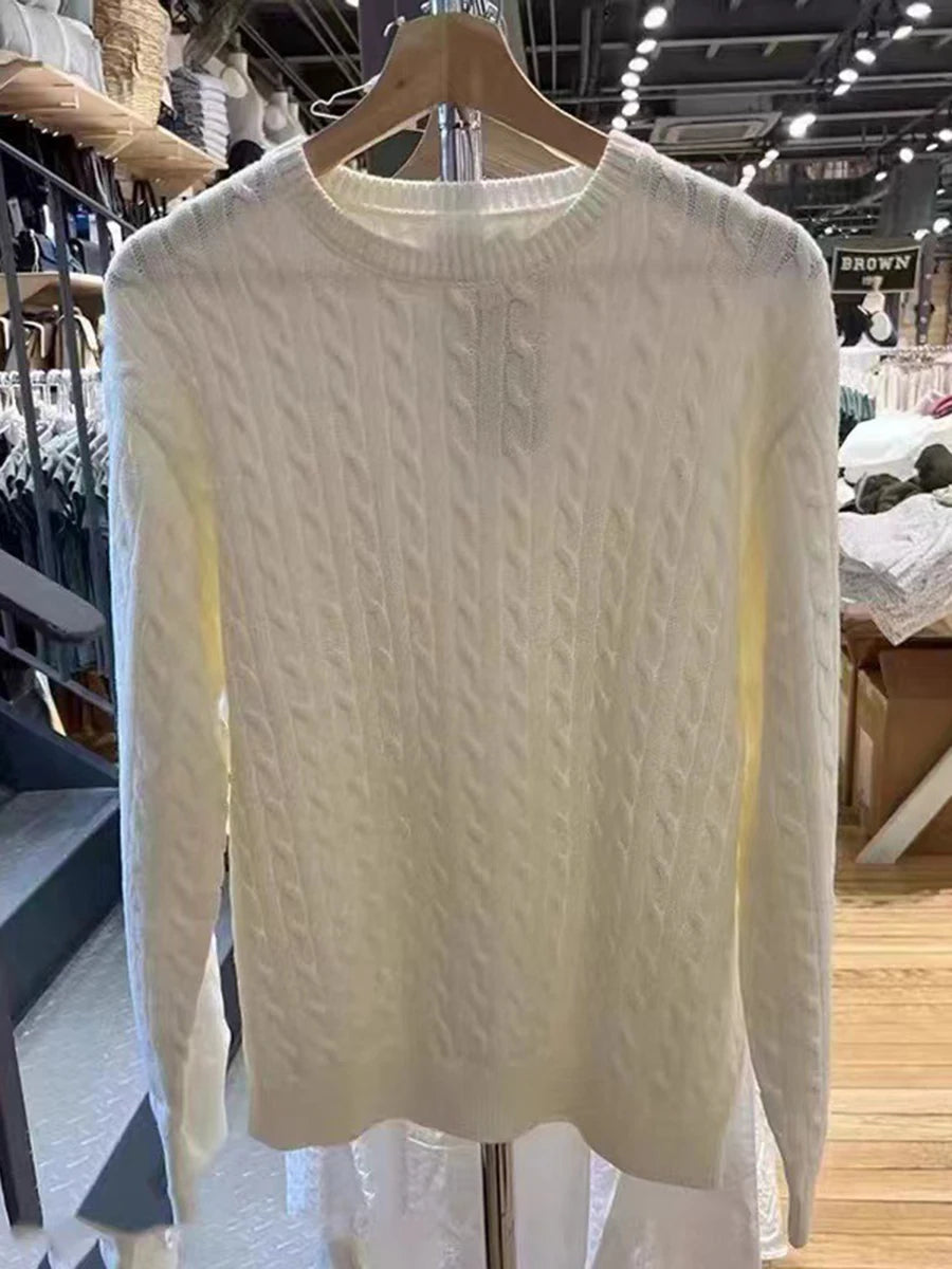 Twisted Flower Vintage Sweater Woman Autumn O-Neck Long Sleeve Pullover Preppy Style Casual Streetwear Jumper Sweaters Top Chic