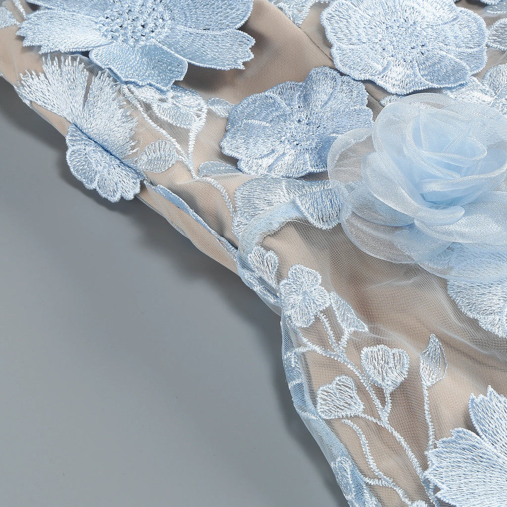 New sexy embroidered flower strapless dress, women's back tie adjustable party dress