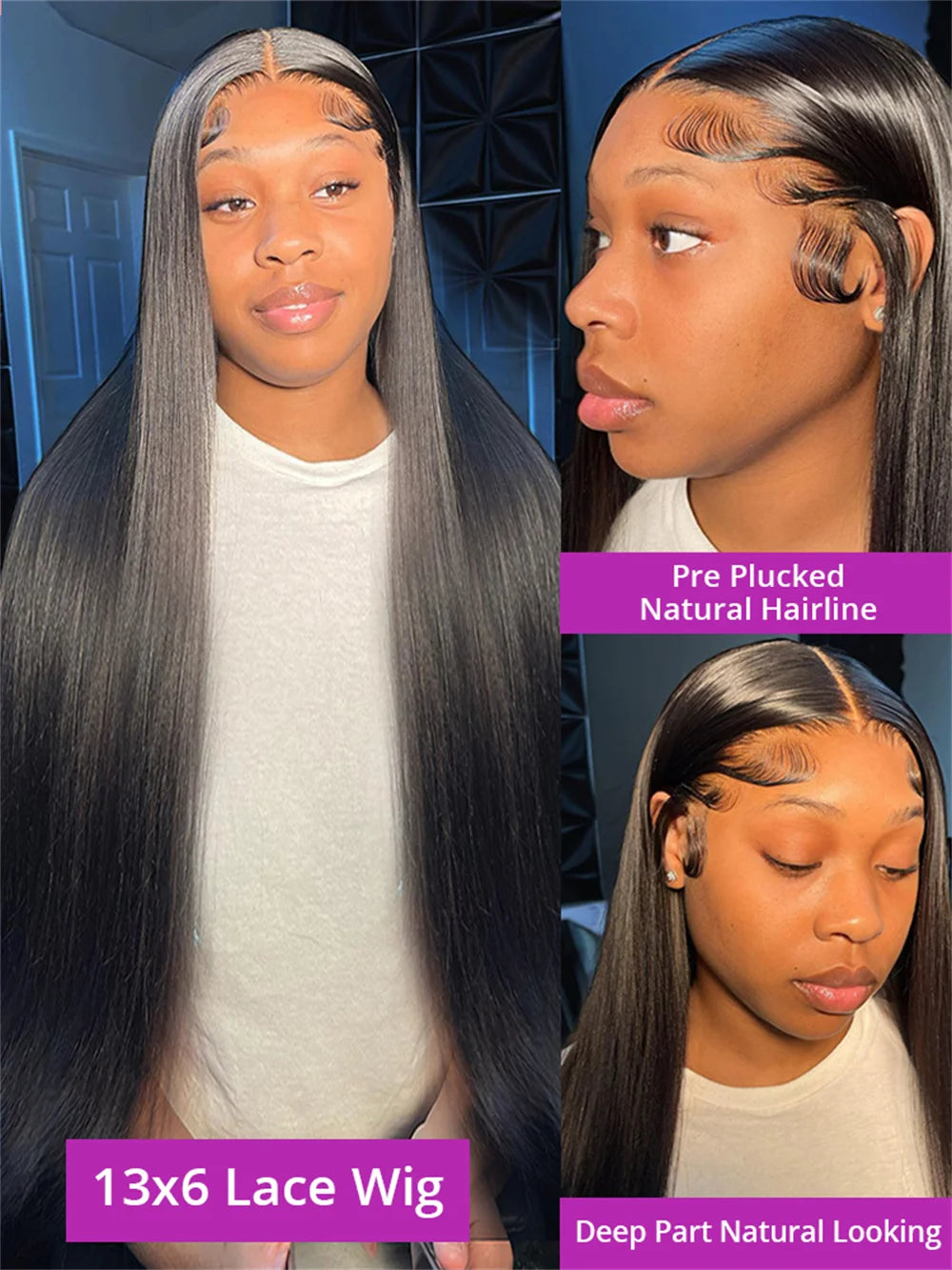 40 46 50 inches 200 Density 13x6 HD Transparent Lace Frontal Wig Bone Straight 13x4 Lace Front Human Hair Wig For Black Women