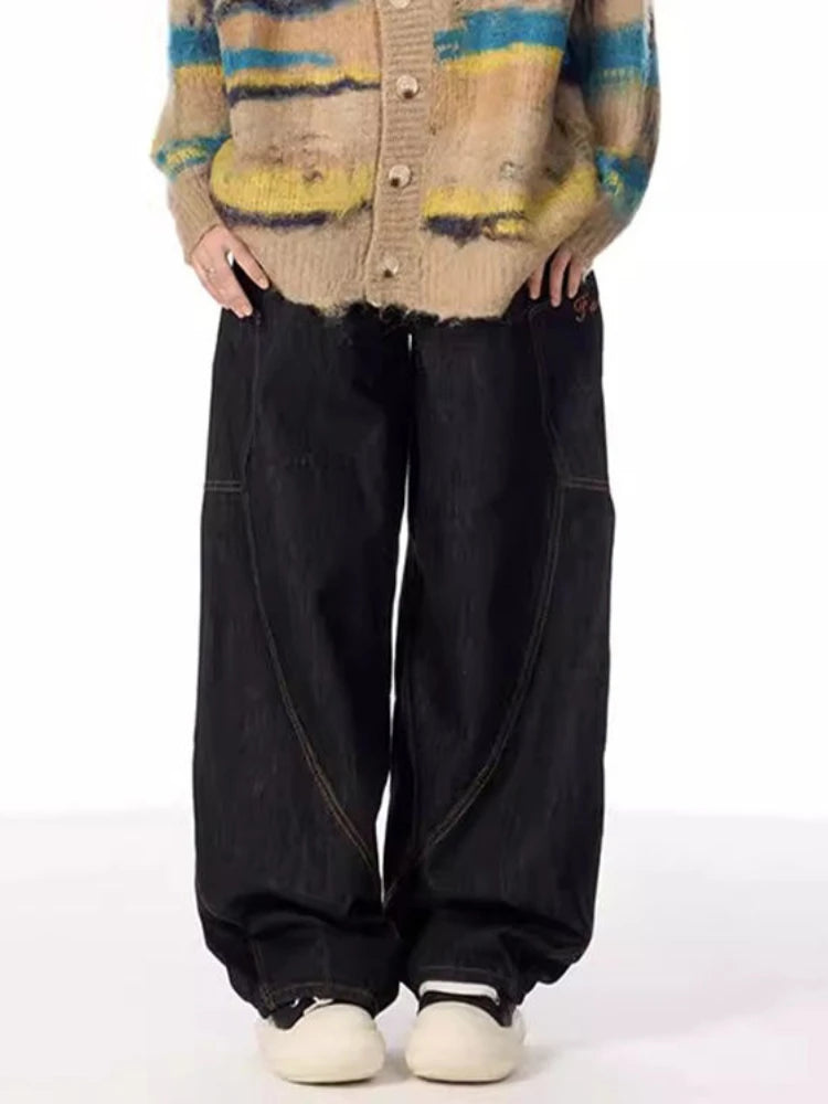 HOUZHOU Vintage Grunge Y2k Jeans Women High Street Black Baggy Denim Trousers Wide Punk Casual Straight Oversized Denim Pants