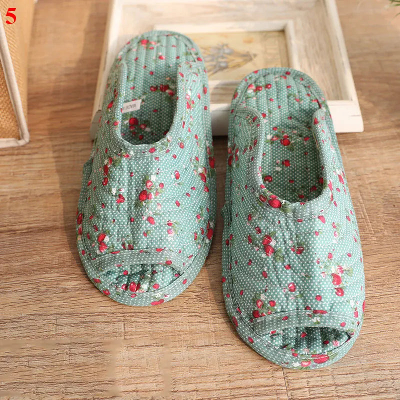 1 Pair Vintage Floral Home Slippers Spring Autumn Soft Cotton Toe Sole Slippers Women Flat Shoes Indoor Bedroom Slippers