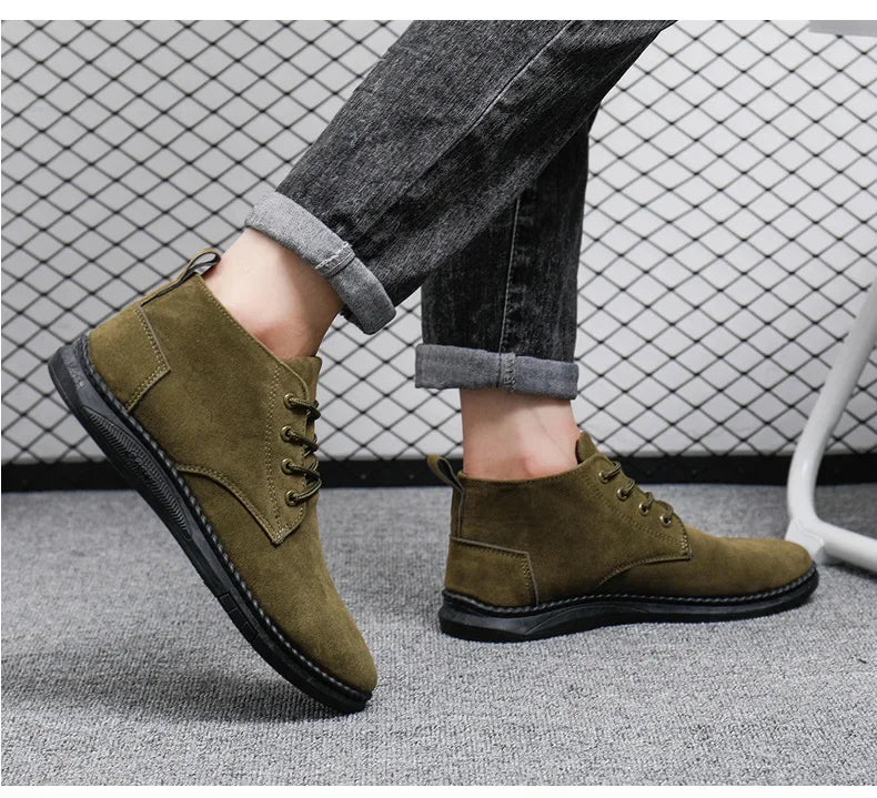2025 New Men Shoes Luxury Suede Men Chelsea Boots Fashion Comfortable Lace Up Ankle Boots Outdoor Casual High Quality Men Boots