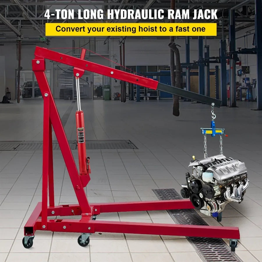 Hydraulic Long Ram Jack 4 Tons 8818 lbs Capacity with Single Piston Pump and Flat Base Manual Cherry Picker w Handle for Garag