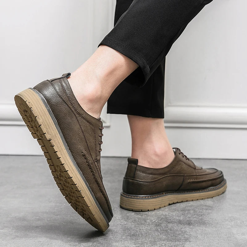 Italian Style Men's Brogue Shoes Anti Slip Wear-resistant Men's Leather Casual Shoes Business Interview Work Shoes Free Delivery