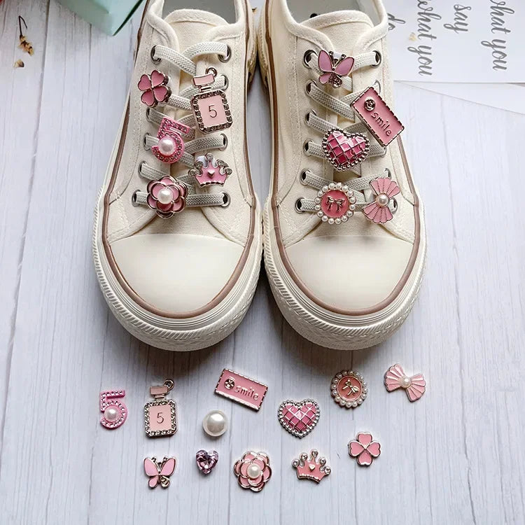 1 PCS Girls Pink Shoelace Charm Buckle Shoe Laces Charms for Sneakers Shoes Decorations Fashion DIY Shoelaces Accessories New
