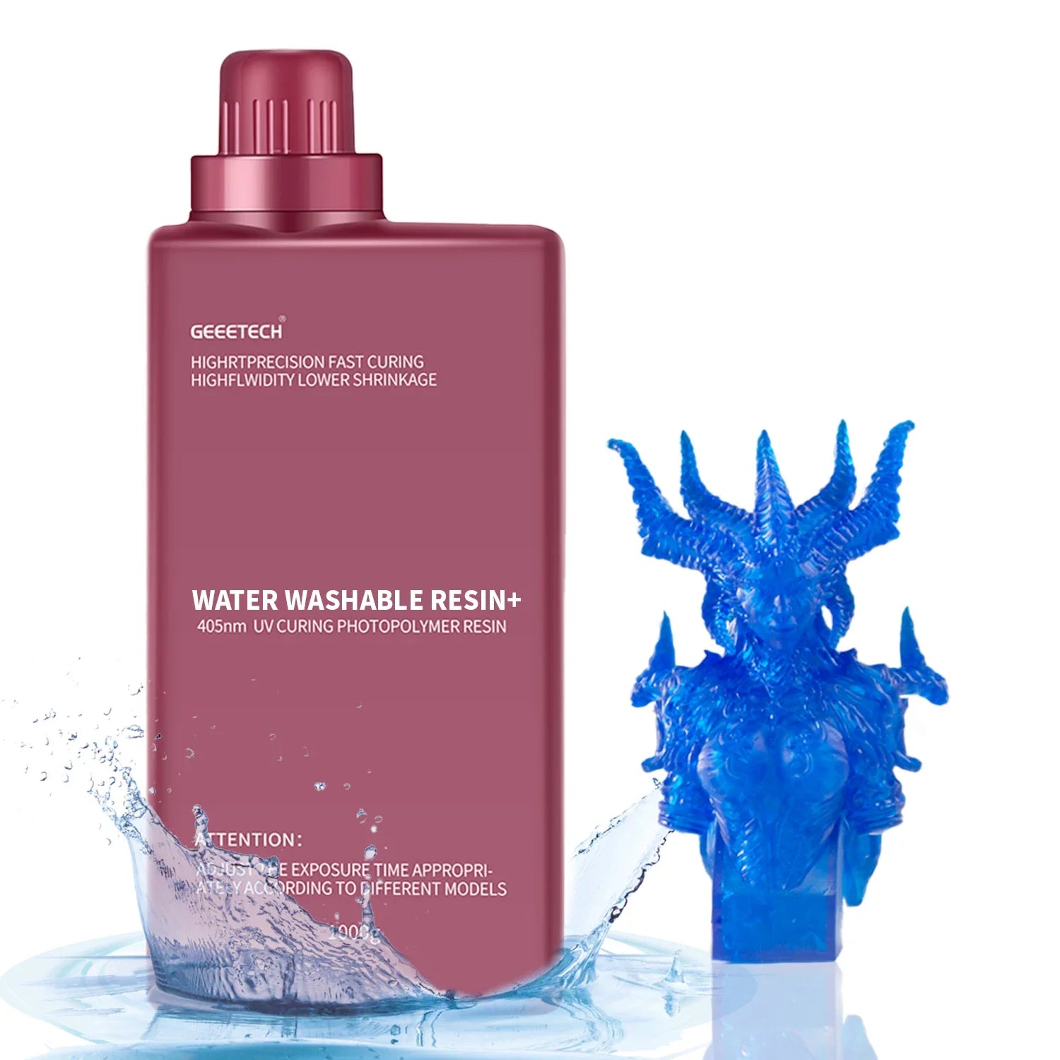 Geeetech Water Washable 3D Printing Resin 405 Low Odor High Precision Fast Curing for LCD 3D Printer Photopolymer Standard Resin