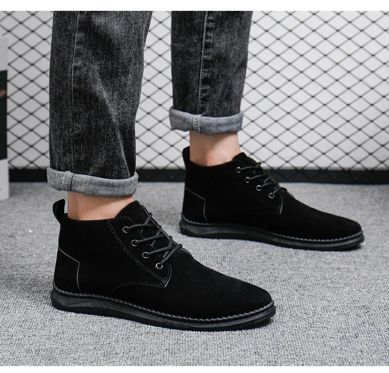 2025 New Men Shoes Luxury Suede Men Chelsea Boots Fashion Comfortable Lace Up Ankle Boots Outdoor Casual High Quality Men Boots