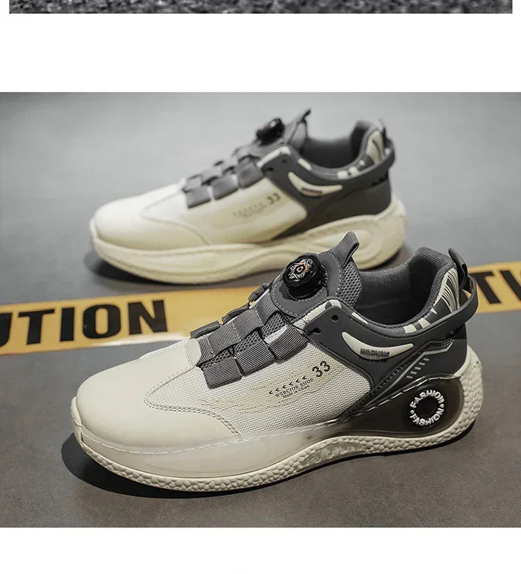 LATV Mens Sneakers with Rotating Buckle Comfy Non Slip Lace up Durable Shoes for Mens Outdoor Activities