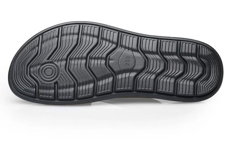 LAORENTOU slippers, men's genuine leather, Korean version, clip on flip flops, men's sandals, cowhide soft sole, anti slip