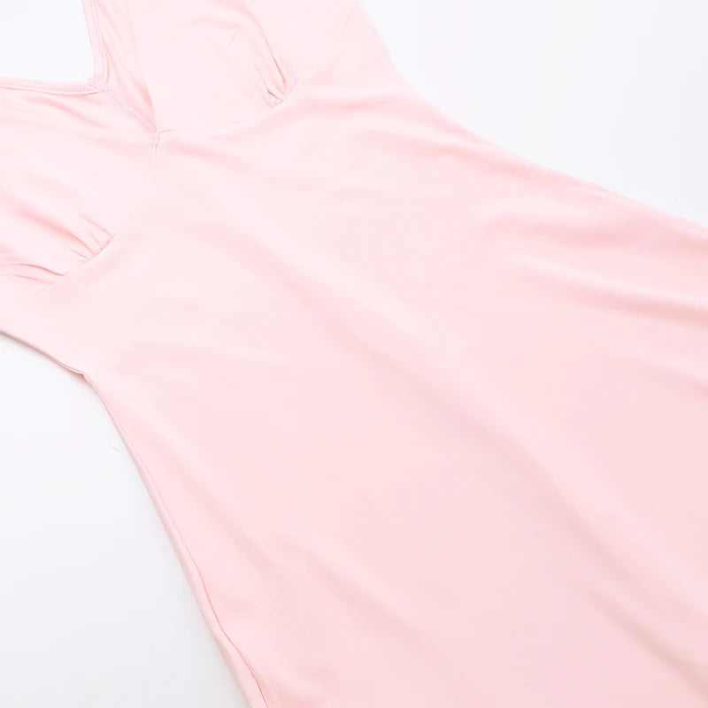 Mozision Elegant Sleeveless Ruffles Sexy Long Dress For Women Summer New Deep V Neck Backless Thigh High Split Maxi Dress