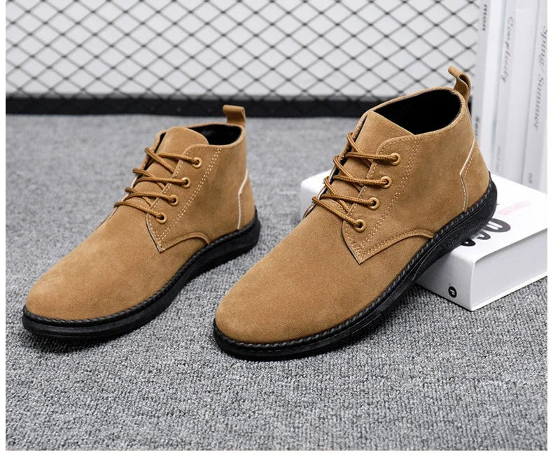 2025 New Men Shoes Luxury Suede Men Chelsea Boots Fashion Comfortable Lace Up Ankle Boots Outdoor Casual High Quality Men Boots