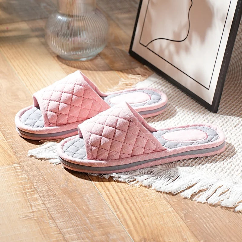 New Pure Cotton Thiened Tee-Layer Simple ex Soft Bot Noise Reduction Indoor Home Floor Slippers Couple Home oes