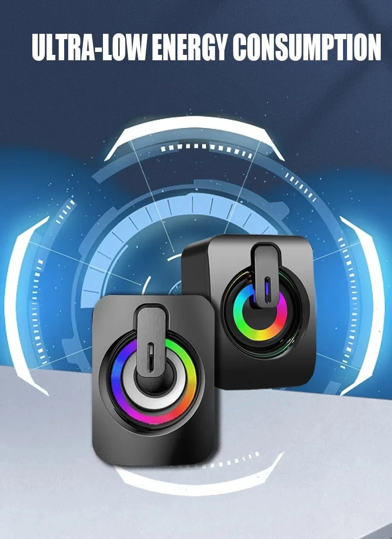 USB Powered Speaker Portable MiniSubwoofer With RGB Lights Volume Control 3.5mm AUX-in HiFi Stereo Sound Desk Audio System