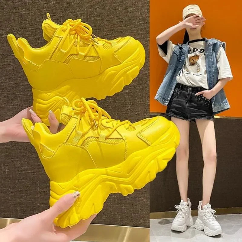 Autumn Orange Platform Sneakers Thick Sole Wedge Heels Women Casual Shoes Lace-up Slip On 2025 Ladies Height Increasing Shoes
