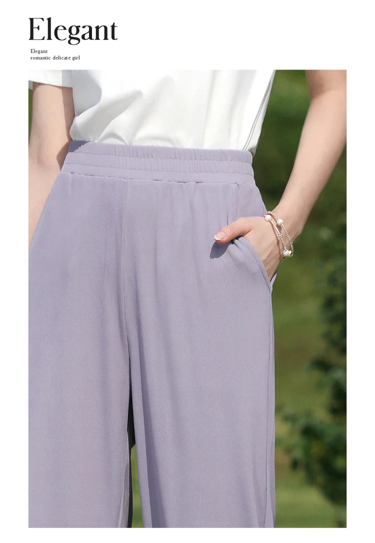 I BELIEVE YOU Wide Leg Pants Women 2024 Spring Summer New High Drape Pants Elastic High Waist Knitted Casual Trousers 2241045612
