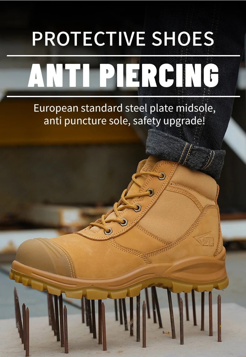 Genuine Leather Men's Boots Safety Shoes Indestructible Work Boots Steel Toe Shoes Puncture-Proof security Protective Shoes Male
