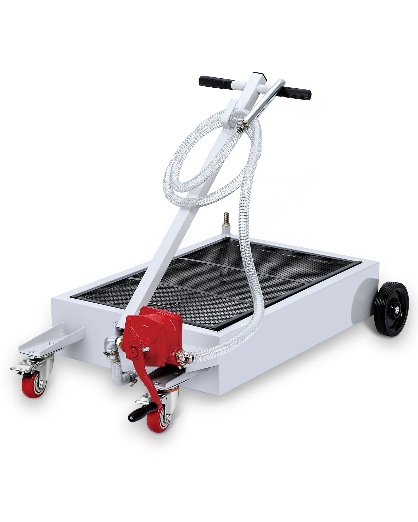 15 Gallon 17 Gallon Oil Drain Pan with Hand Pump & 8 Ft Hose 57L Low Profile T Foldable Handle Oil Drain Cart for Truck Car SUV