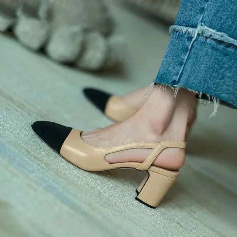 Summer Sandal For Women High Heels Sandals Retro Closed Square Toe Mules Shoes Girls Wedding Shoes Elegant Womans Low Heels Shoe