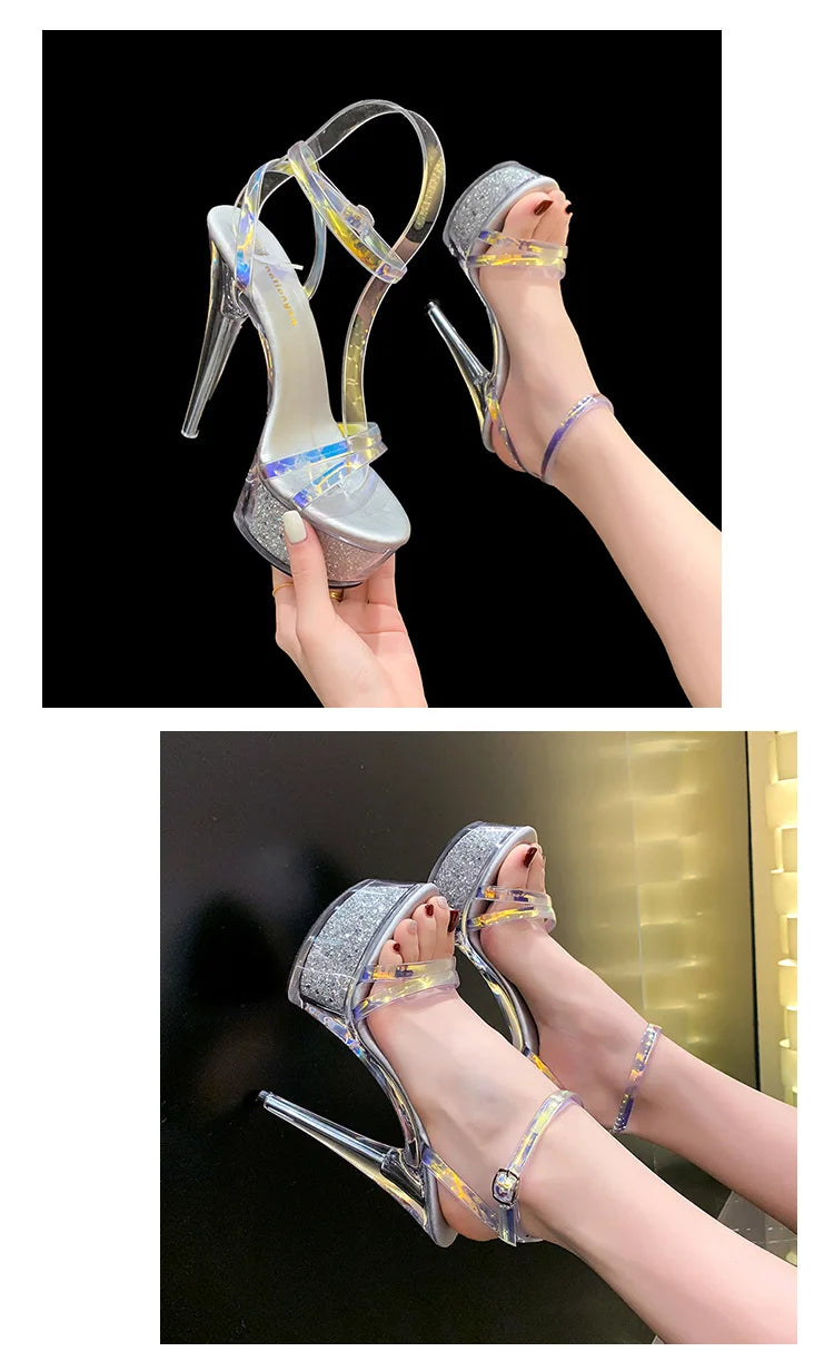 New 2024 Summer Fashion Sandals Sexy Open Toe 15CM High Heels Party Dress Wedding Nightclub Women Shoes Platform Stripper Heels