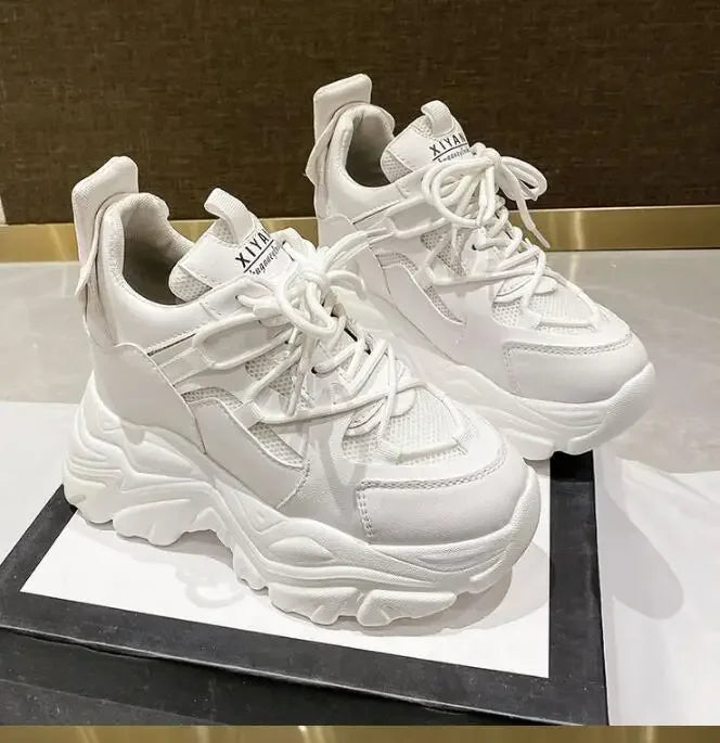 Autumn Orange Platform Sneakers Thick Sole Wedge Heels Women Casual Shoes Lace-up Slip On 2025 Ladies Height Increasing Shoes