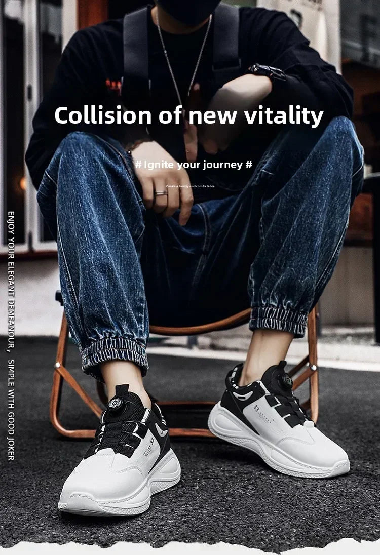 LATV Mens Sneakers with Rotating Buckle Comfy Non Slip Lace up Durable Shoes for Mens Outdoor Activities