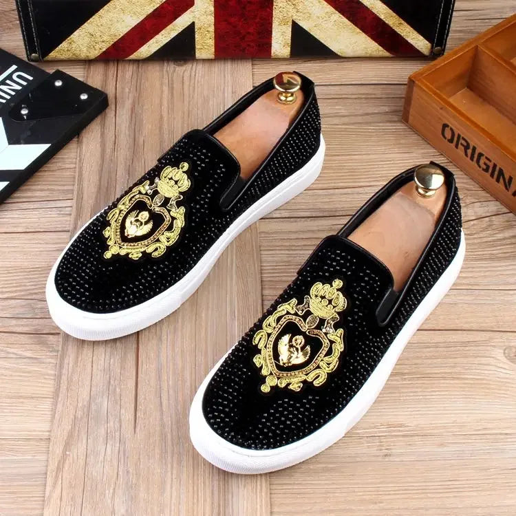 Men Tide Leather Casual Shoes Man Fashion Luxury Embroidery Flat Shoes Leisure Sneakers Loafers Shoes for Men