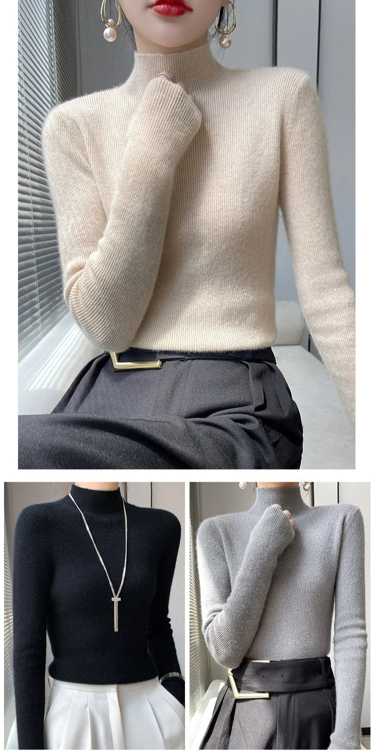 Female Slim Fit Women Sweater 2025 Autumn Winter Turtleneck Thickening Warm Soft Pullovers Ladies Solid Versatile Knitted Tops