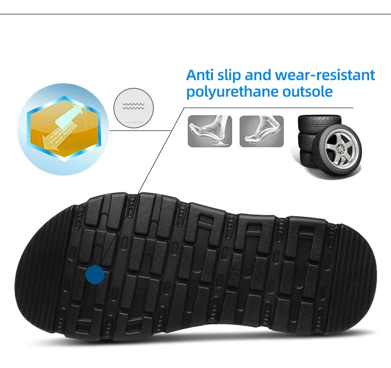 LAORENTOU cowhide breathable outdoor leisure beach shoes, anti slip thick sole leather sandals for external wear