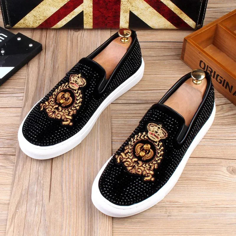Men Tide Leather Casual Shoes Man Fashion Luxury Embroidery Flat Shoes Leisure Sneakers Loafers Shoes for Men
