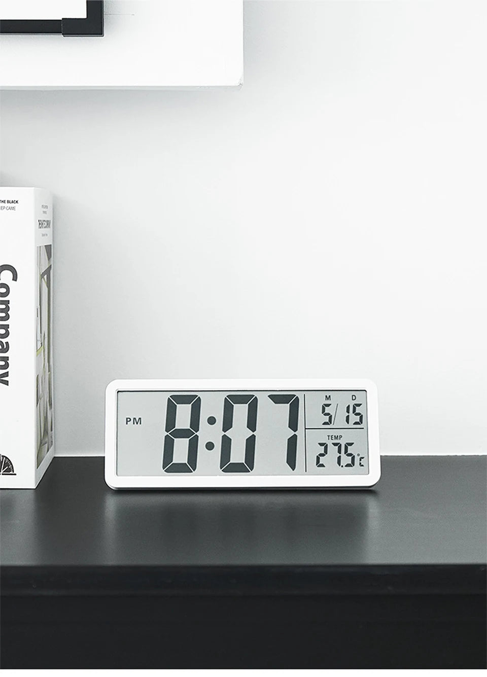 LCD Digital Wall Clock Time with Date Temperature Display Electronic Alarm Clock Modern Table Clock for Bedroom Home Decoration