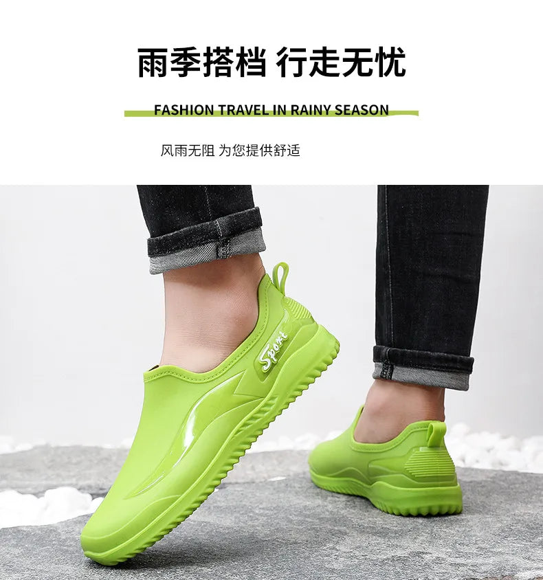 Low-top Rain Boots Women's Kitchen Water Boots Waterproof Exterior Wear Casual Flat Work Non-slip Lightweight Men's Rain Boots