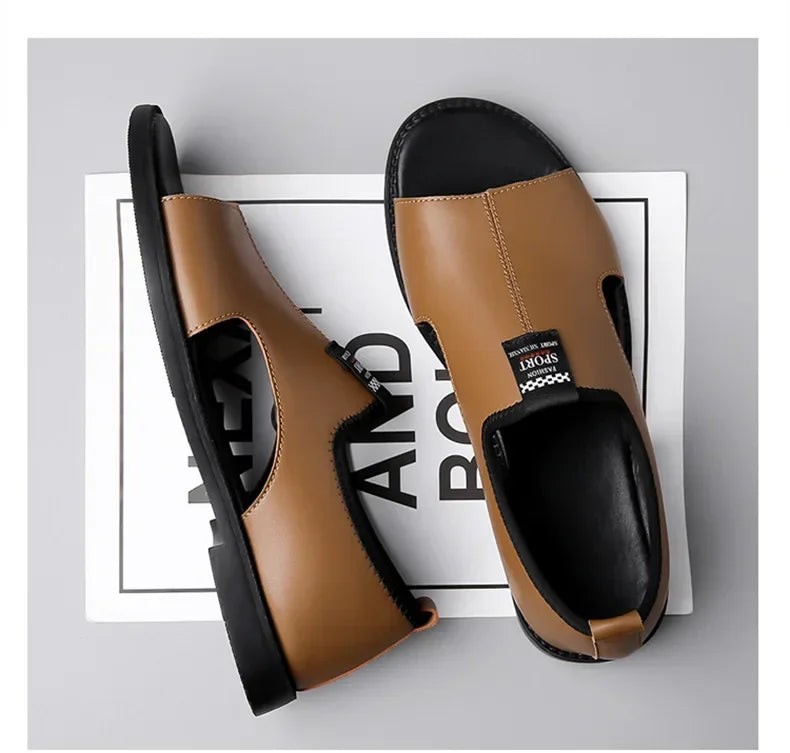 Sandals for Men Brand Casual Shoes Outdoor Fashion Men's Slippers Comfortable Beach Shoes High Quality Leather Man Flat 2025