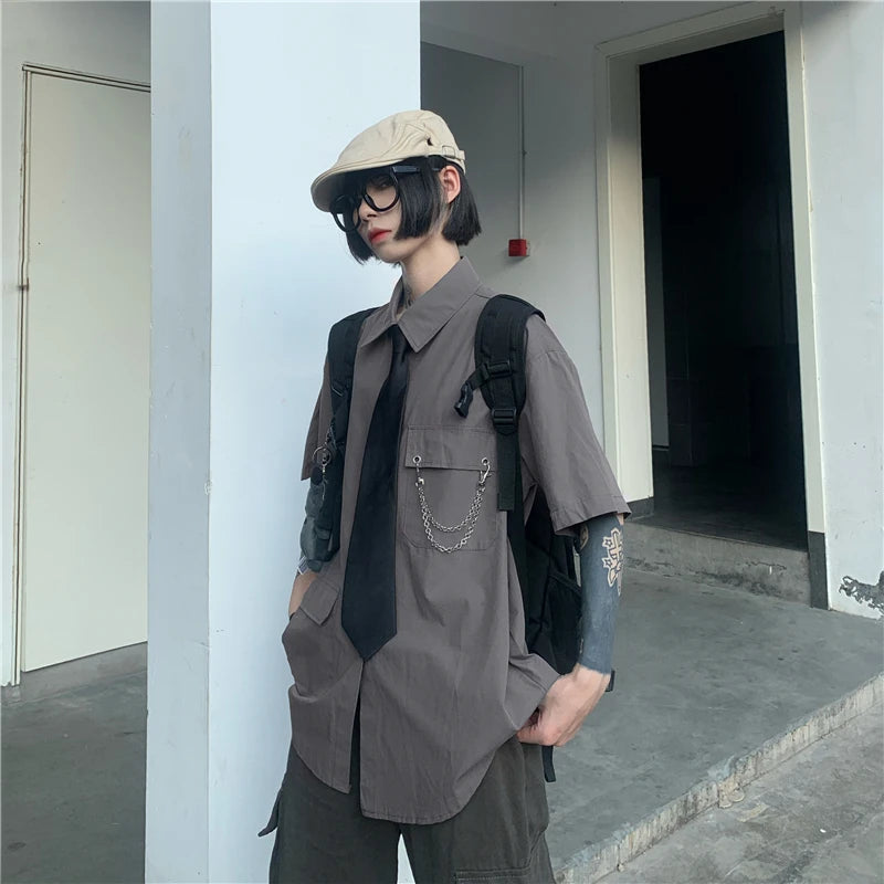 Women's Two-Way Wear Long Sve irt Loose Fit Street Sle Korean Version Retro BF Top  Collar Button up Polyester