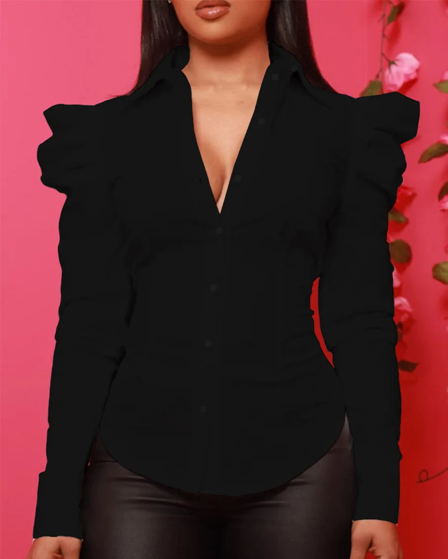 Autumn fashion simple long-sleeved solid colour slim shirt women's clothing2024