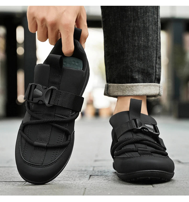 2025 Fashionable Men's Shoes Men Vulcanized Sneakers Leather Casual Shoes Slip-On Walking Travel Shoes Flat Bottomed Work Shoes